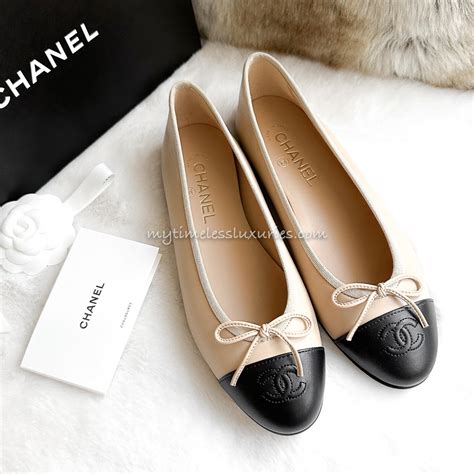 chanel ballerina flats beige black|Chanel ballet flats size 42.